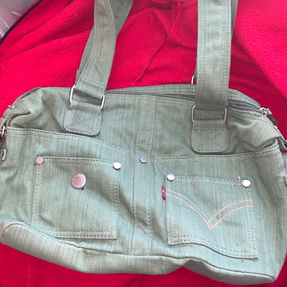 Green denim handbag